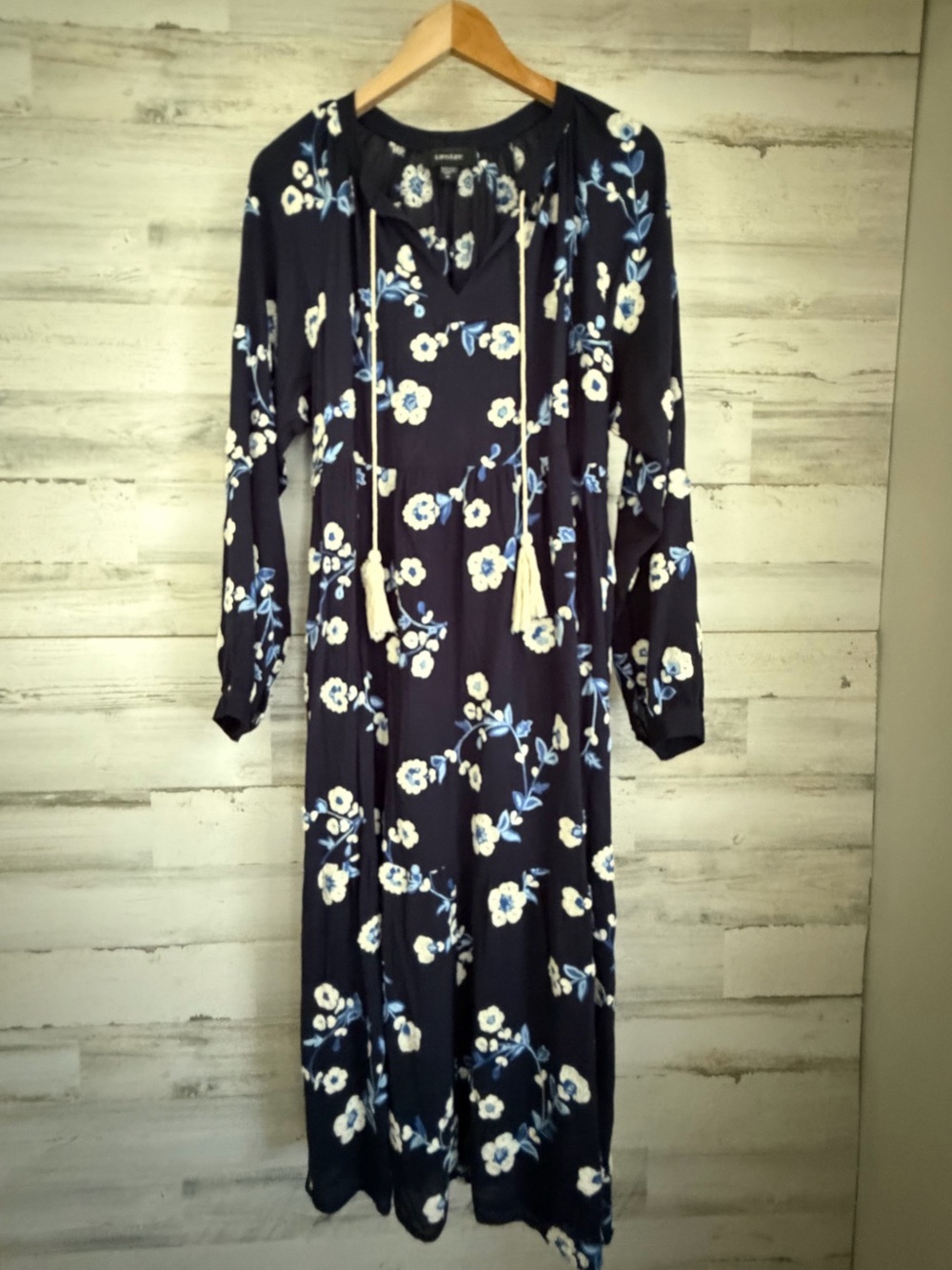 Karen Kane Navy Floral Maxi Dress with Tassel Tie